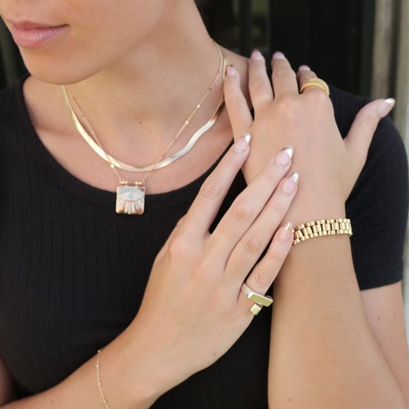 Gold Double Layered Evil Eye Necklace - Picture 4 of 9